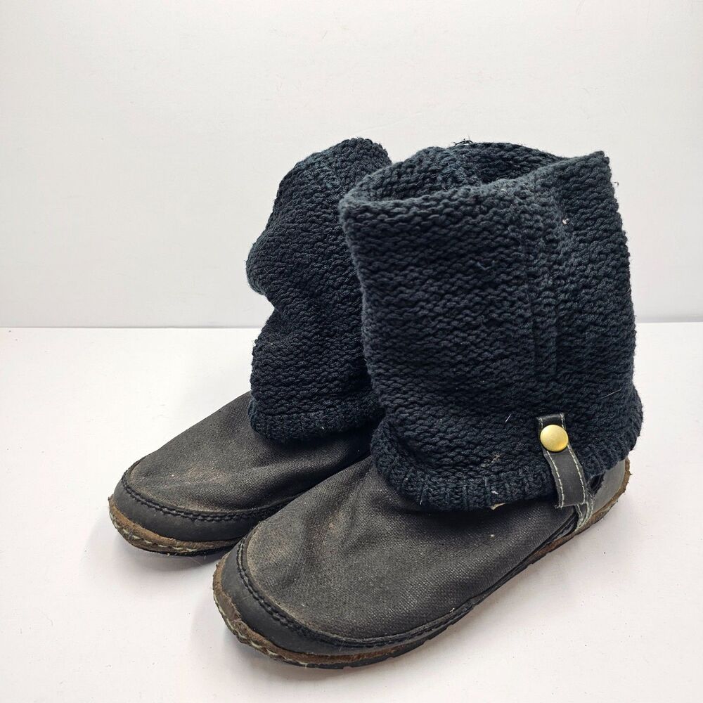 Simple Shoes Cable Knit Sweater Sock Boots Womens Size 8 Black Gray Leather